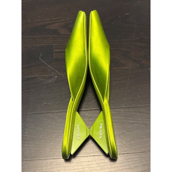 Prada Green Satin Square-Toe Mules Size 38 - Picture 6 of 6